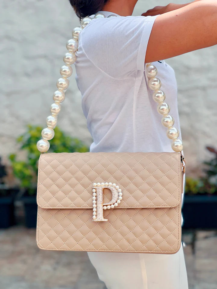 Personalized Cream Quilted Bag