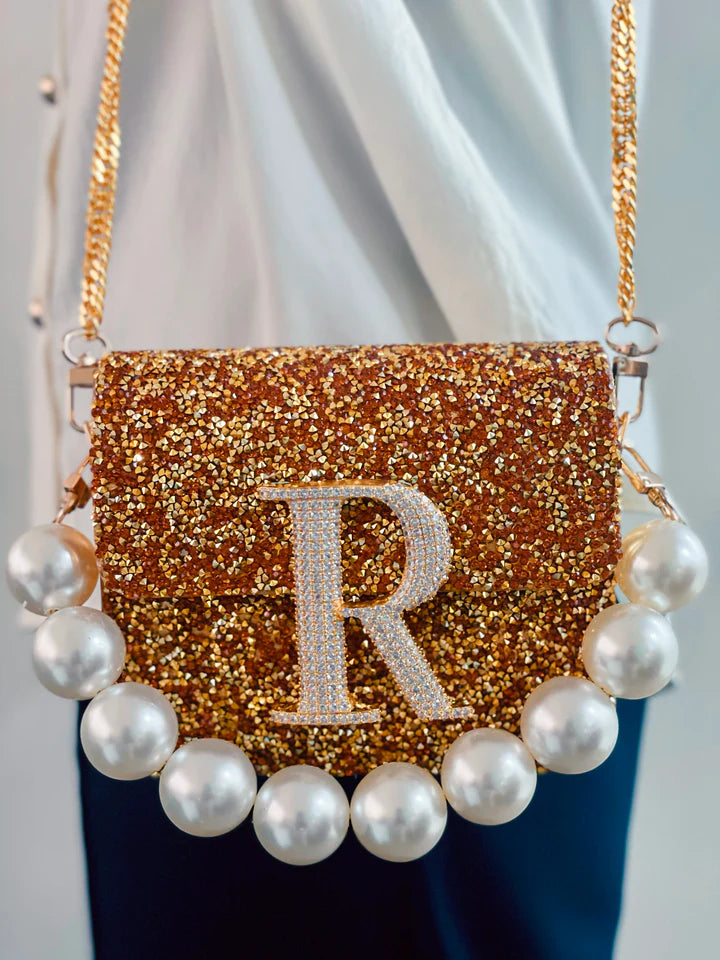 Personalized Gold Glitterati Crossbody Bag