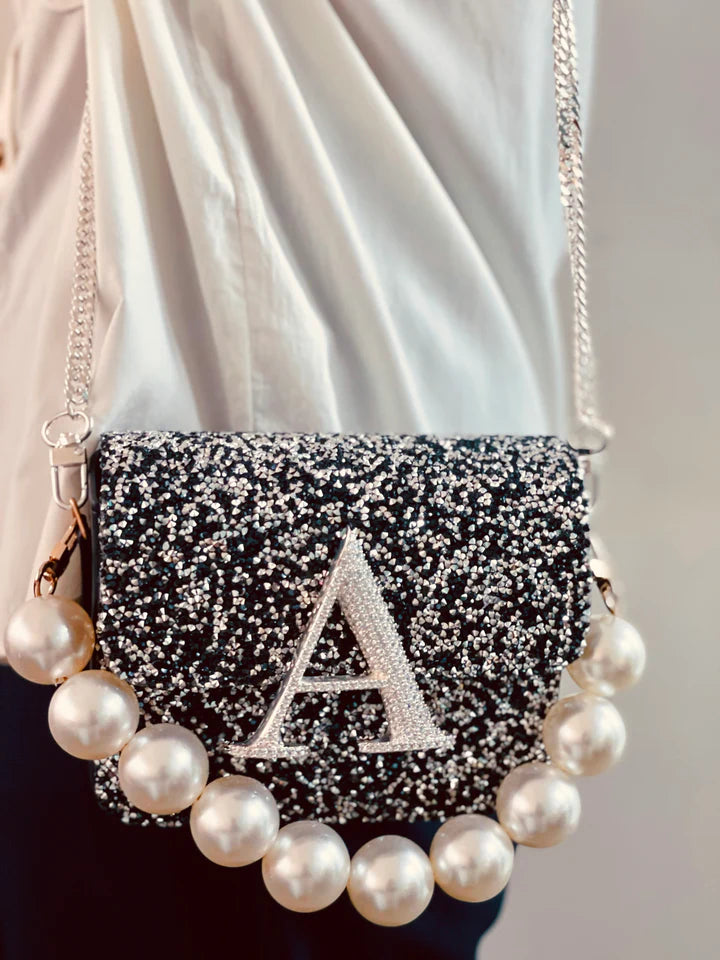 Personalized Black Glitterati Crossbody Bag