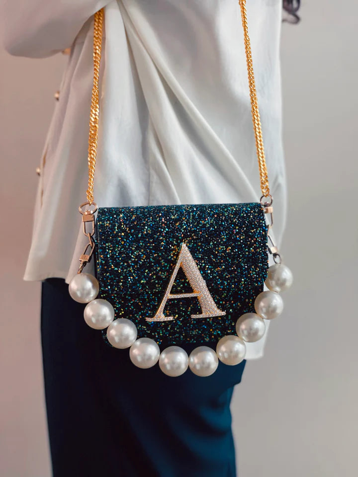 Personalized Blue Glitterati Crossbody Bag