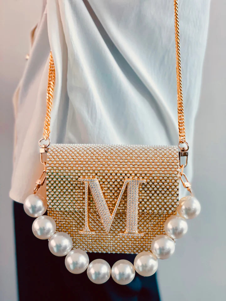 Personalized Gold Pearle Crossbody Bag