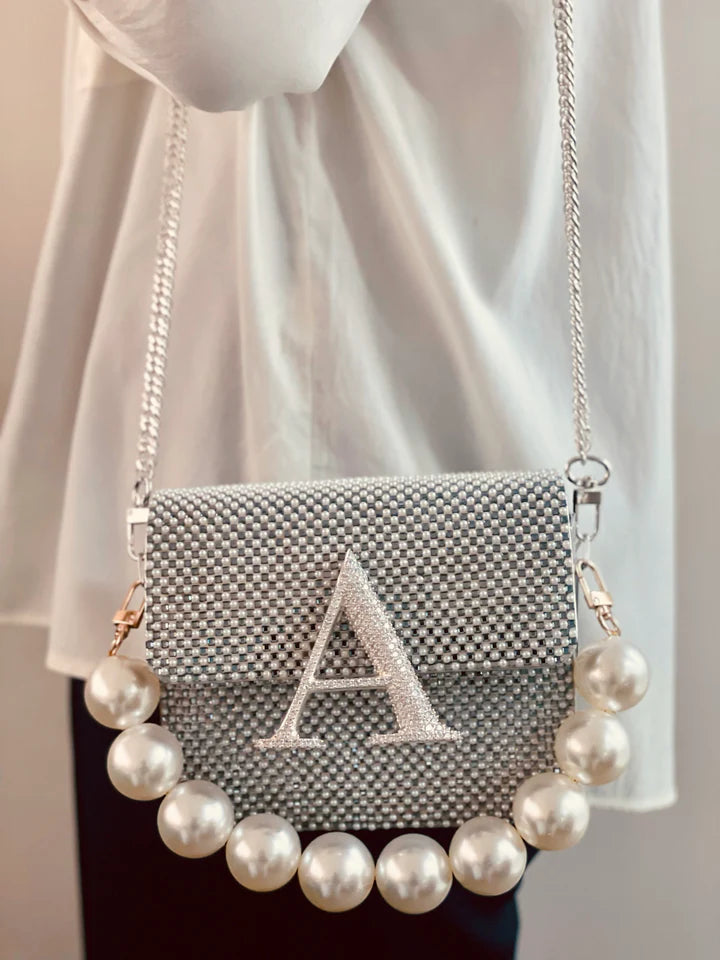 Personalized Silver Pearle Crossbody Bag