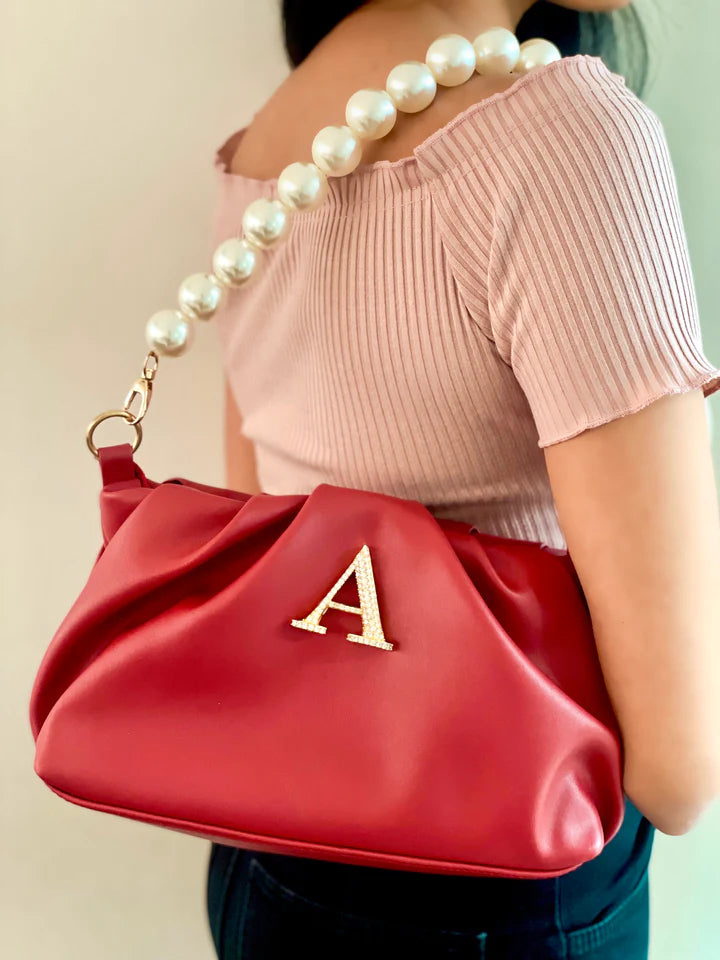 Personalized Red Rouched Bag