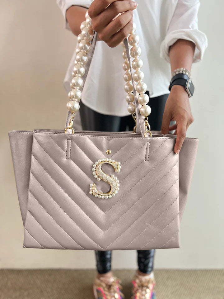 Personalized Silver Quilted Tote Bag