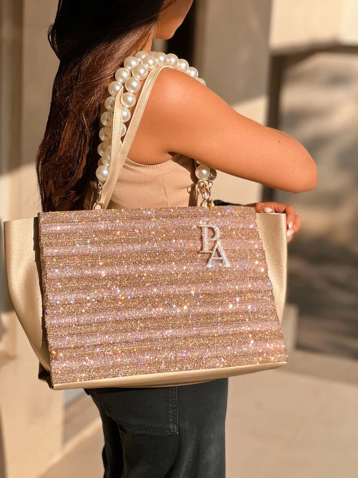 Personalized Sparkling Gold Rose Gold Tote Bag