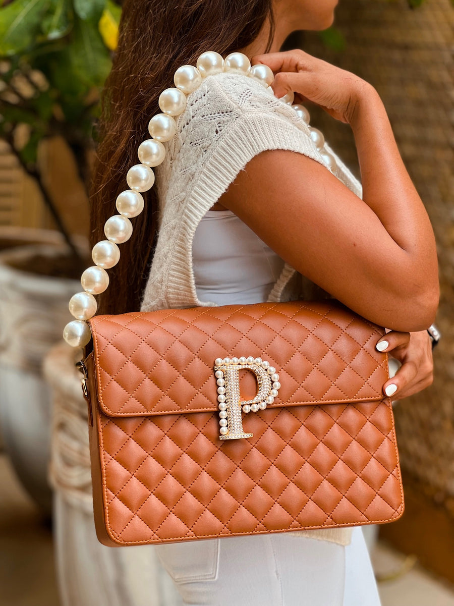 Personalized Tan Quilted Bag